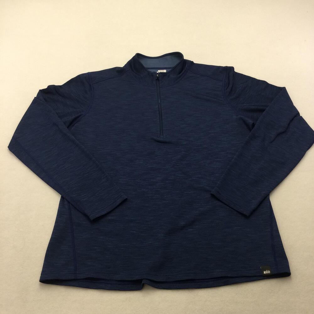 REI Co-op Pullover Mens Large Blue 1/4 Zip Mock Neck Calder Greene Fleece Hiking